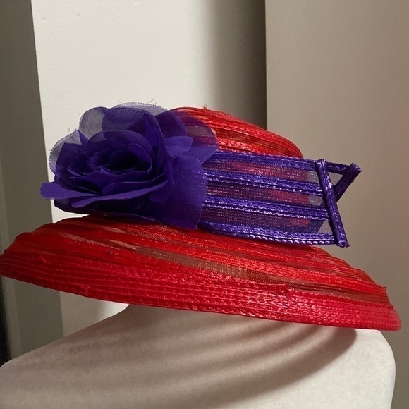 Red Hat Society Derby Purple Silk Flower Mesh Ribbon Vacation Party Holiday - Picture 6 of 15